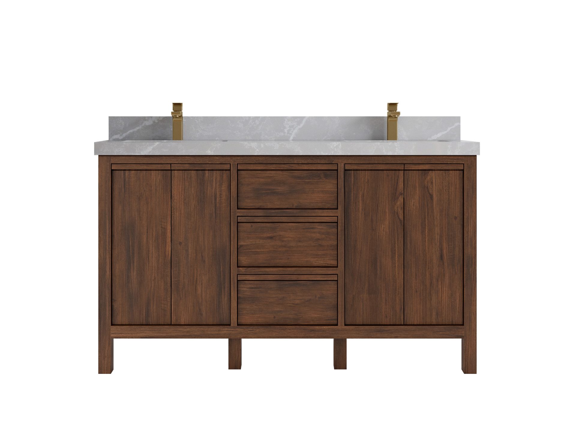 Elizabeth Teak 60 in. W x 22 in. D Double Sink Bathroom Vanity in Dark Walnut with 2 in Pearl Light Gray Quartz Countertop