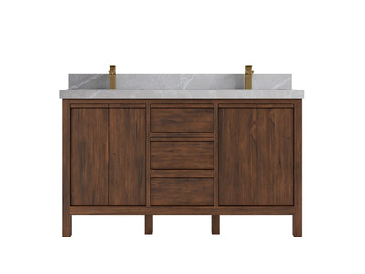 Elizabeth Teak 60 in. W x 22 in. D Double Sink Bathroom Vanity in Dark Walnut with 2 in Pearl Light Gray Quartz Countertop