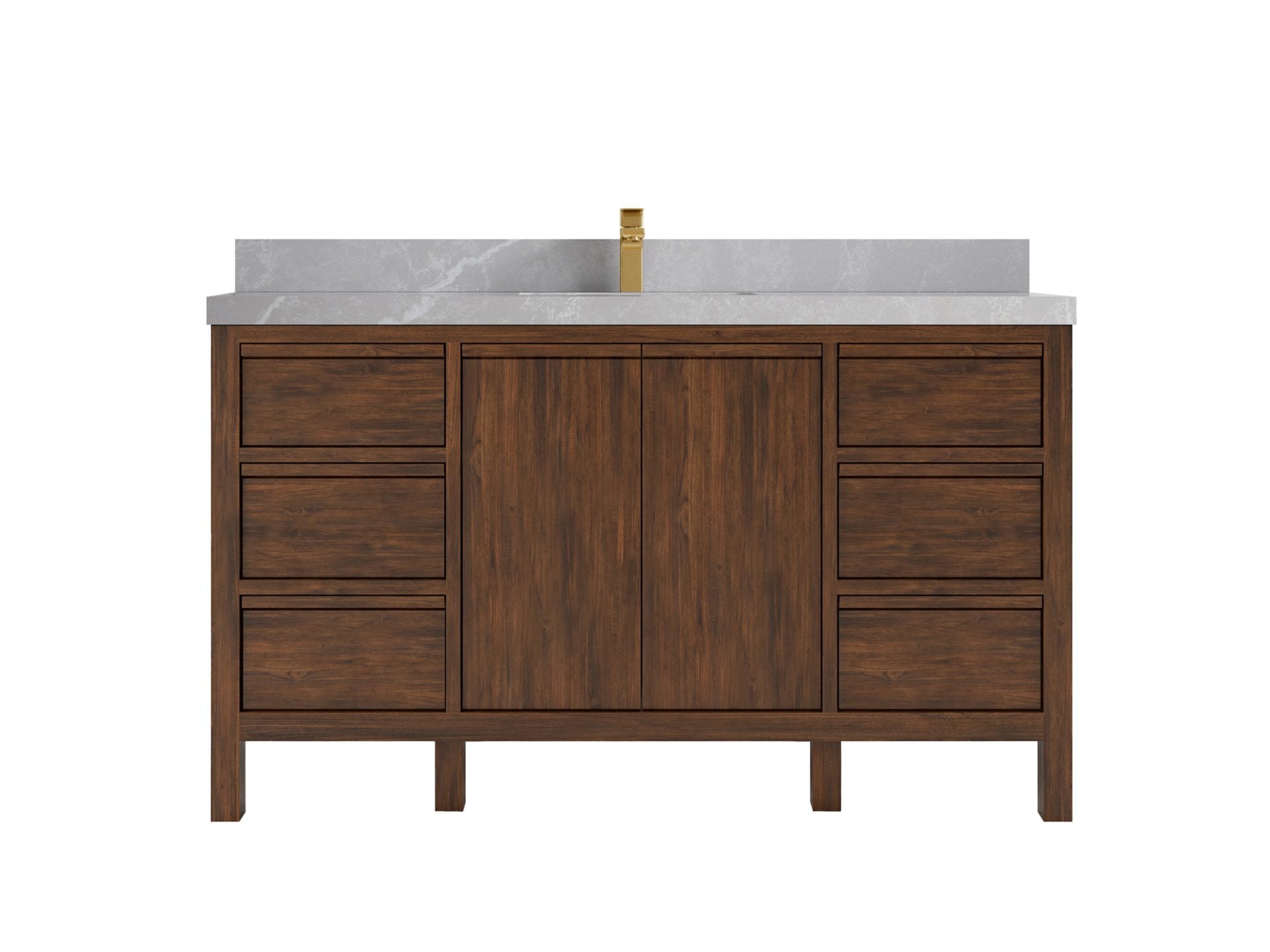 Elizabeth Teak 60 in. W x 22 in. D Single Sink Bathroom Vanity in Dark Walnut with 2 in Pearl Light Gray Quartz Countertop