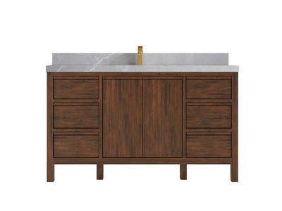 Elizabeth Teak 60 in. W x 22 in. D Single Sink Bathroom Vanity in Dark Walnut with 2 in Pearl Light Gray Quartz Countertop