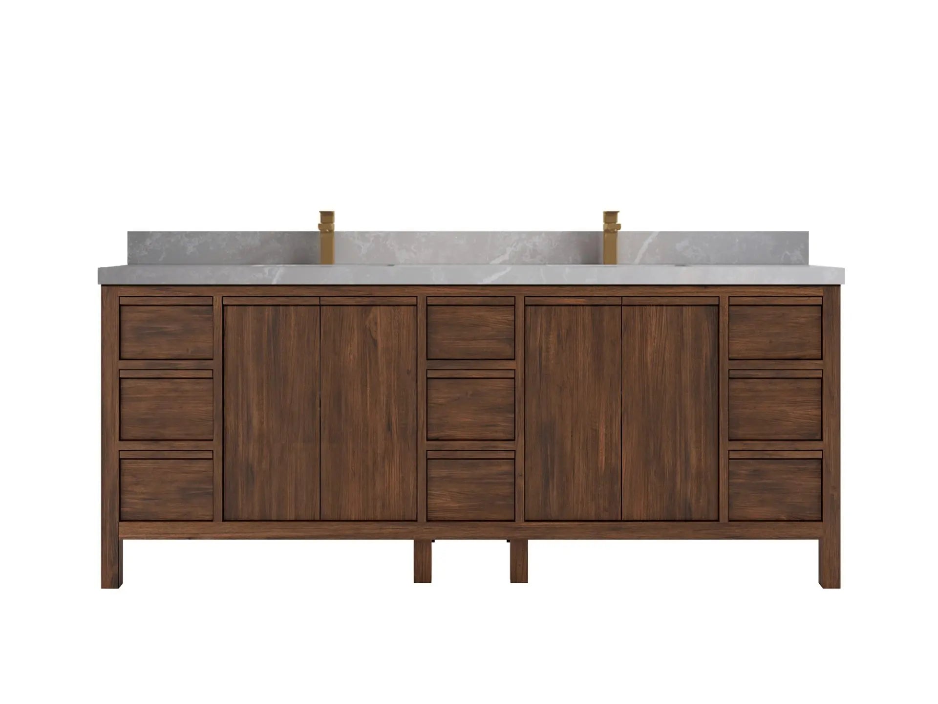 Elizabeth Teak 84 in. W x 22 in. D Double Sink Bathroom Vanity in Dark Walnut with 2 in Pearl Light Gray Quartz Countertop