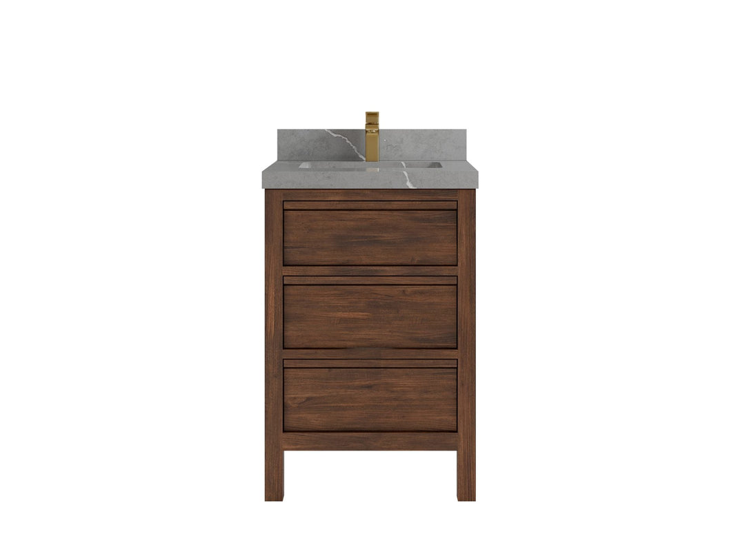 Elizabeth Teak 24 in. W x 22 in. D Single Sink Bathroom Vanity in Dark Walnut with 2 in Piatra Gray Quartz Countertop
