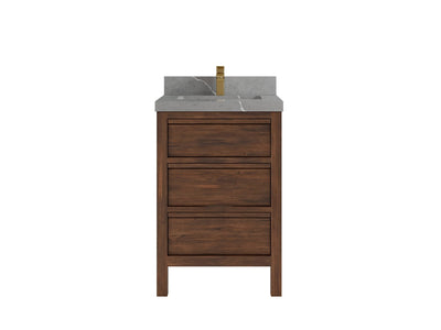 Elizabeth Teak 24 in. W x 22 in. D Single Sink Bathroom Vanity in Dark Walnut with 2 in Piatra Gray Quartz Countertop