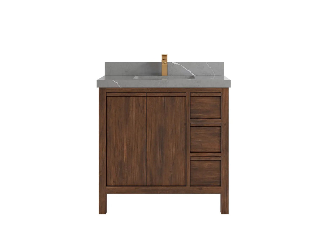 Elizabeth Teak 36 Left Offset in. W x 22 in. D Center Sink Bathroom Vanity in Dark Walnut with 2 in Piatra Gray Quartz Countertop