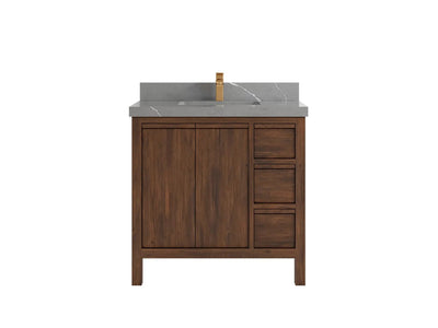 Elizabeth Teak 36 Left Offset in. W x 22 in. D Center Sink Bathroom Vanity in Dark Walnut with 2 in Piatra Gray Quartz Countertop