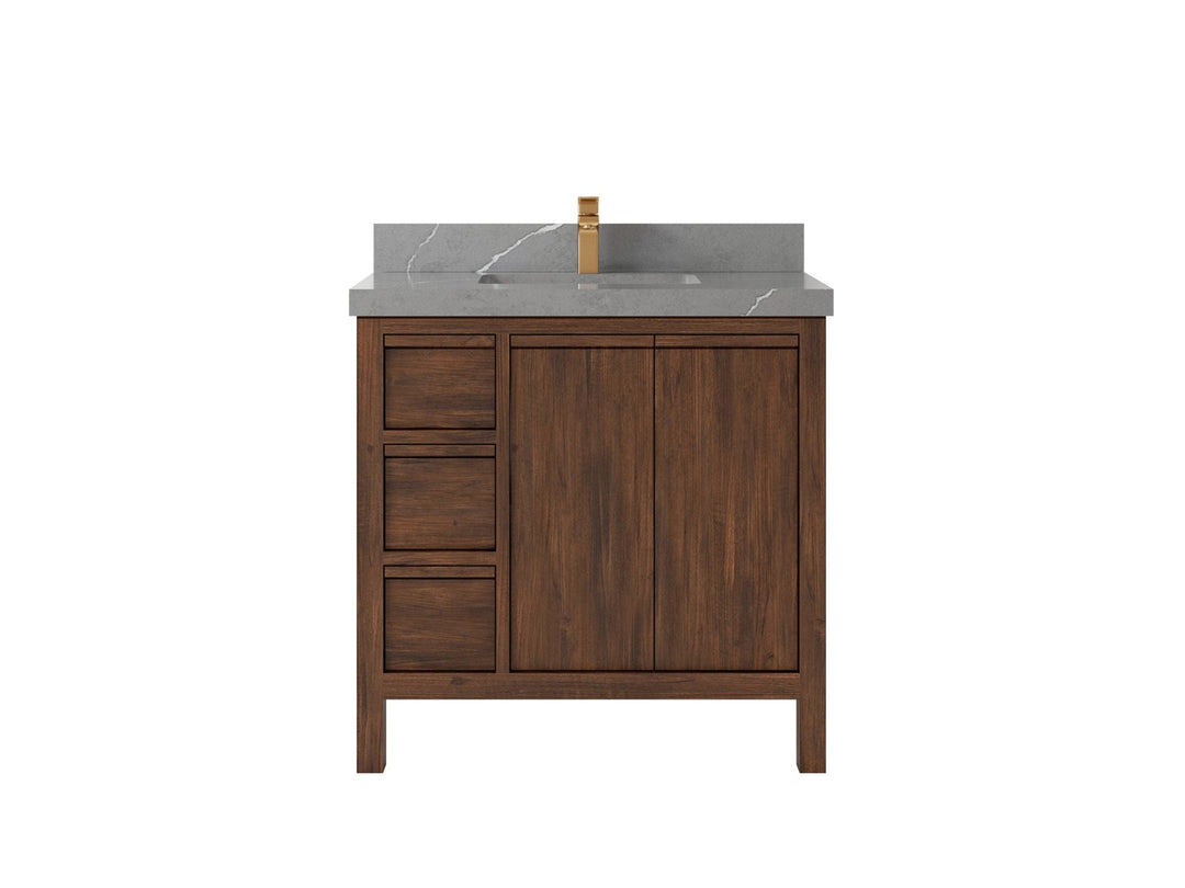 Elizabeth Teak 36 Right Offset in. W x 22 in. D Center Sink Bathroom Vanity in Dark Walnut with 2 in Piatra Gray Quartz Countertop