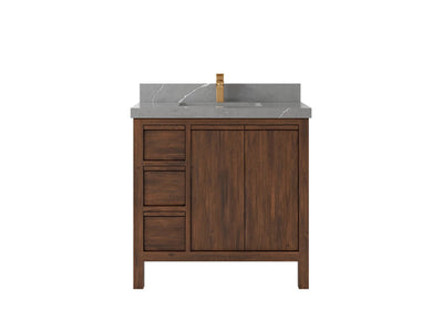 Elizabeth Teak 36 Right Offset in. W x 22 in. D Center Sink Bathroom Vanity in Dark Walnut with 2 in Piatra Gray Quartz Countertop