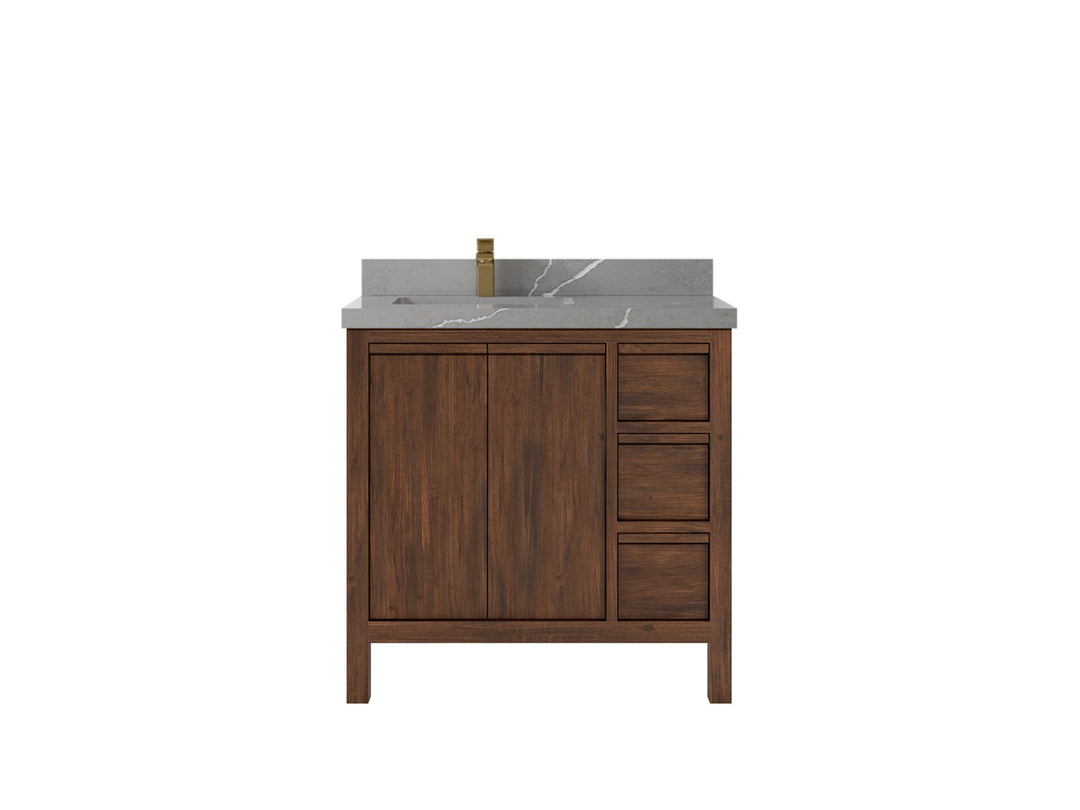 Elizabeth Teak 36 Left Offset in. W x 22 in. D Single Sink Bathroom Vanity in Dark Walnut with 2 in Piatra Gray Quartz Countertop