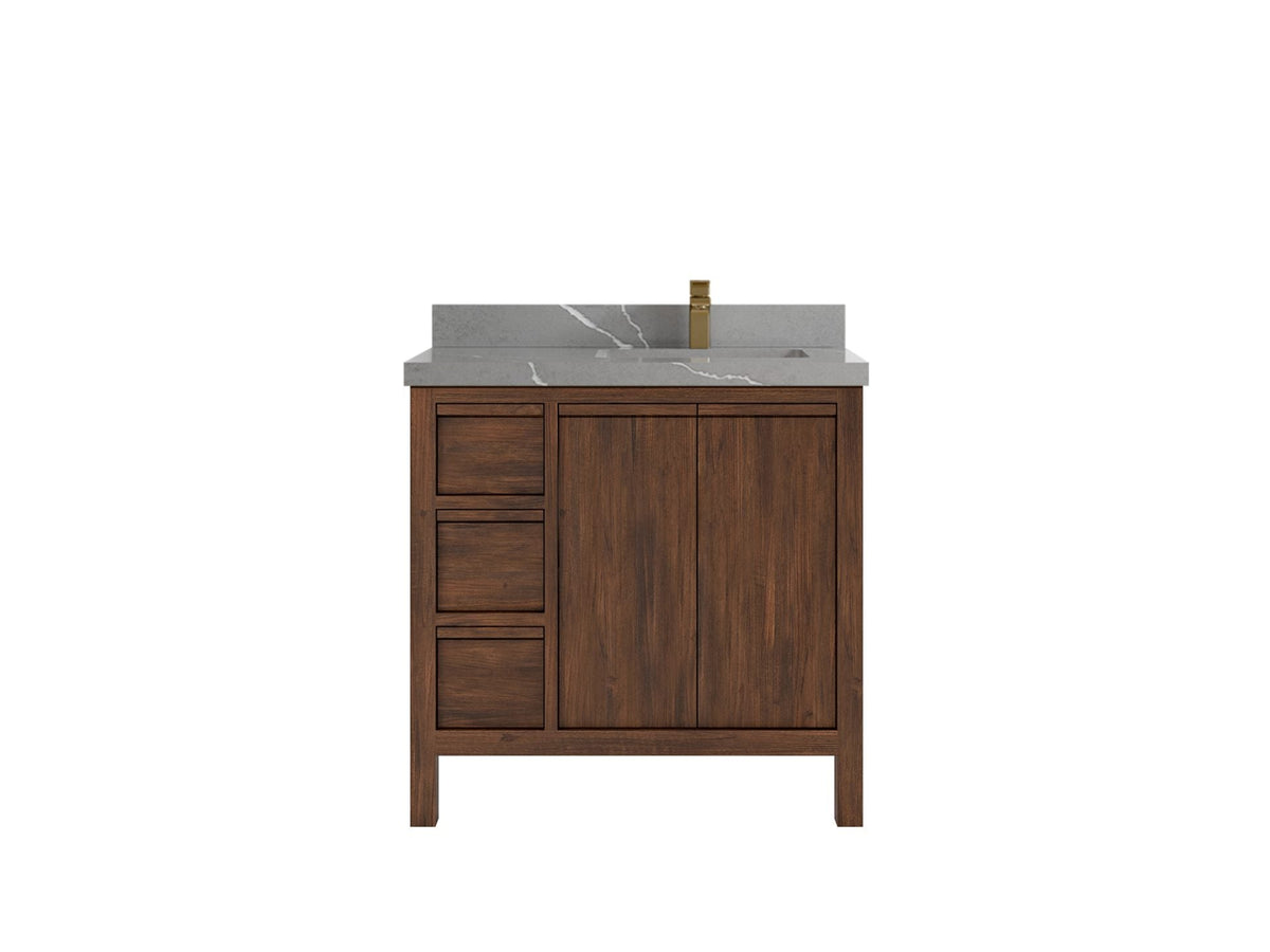 Elizabeth Teak 36 Right Offset in. W x 22 in. D Single Sink Bathroom Vanity in Dark Walnut with 2 in Piatra Gray Quartz Countertop