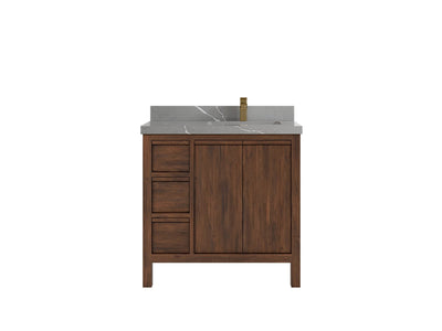 Elizabeth Teak 36 Right Offset in. W x 22 in. D Single Sink Bathroom Vanity in Dark Walnut with 2 in Piatra Gray Quartz Countertop