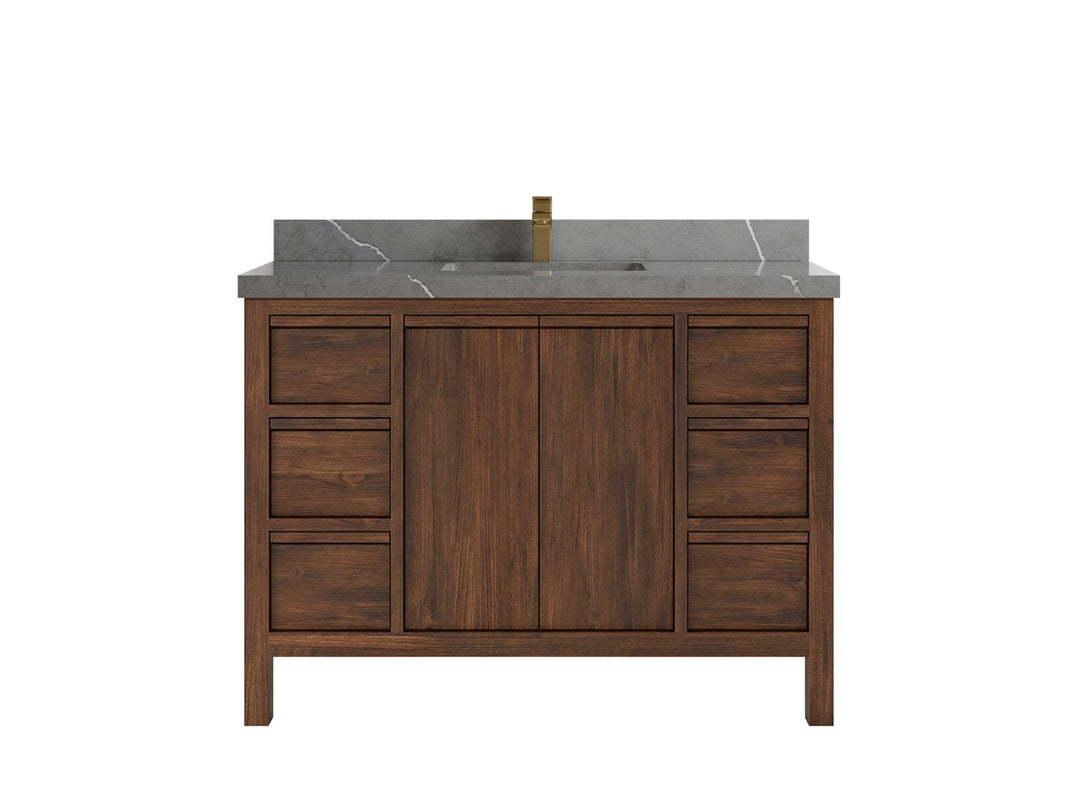 Elizabeth Teak 48 in. W x 22 in. D Single Sink Bathroom Vanity in Dark Walnut with 2 in Piatra Gray Quartz Countertop