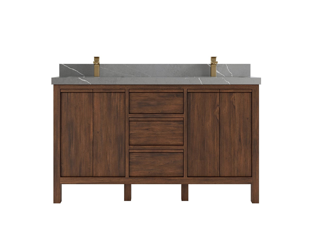 Elizabeth Teak 60 in. W x 22 in. D Double Sink Bathroom Vanity in Dark Walnut with 2 in Piatra Gray Quartz Countertop