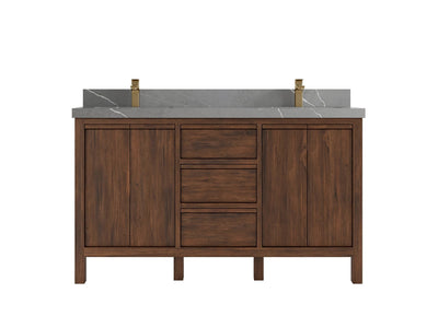 Elizabeth Teak 60 in. W x 22 in. D Double Sink Bathroom Vanity in Dark Walnut with 2 in Piatra Gray Quartz Countertop