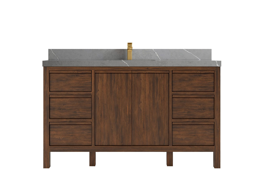 Elizabeth Teak 60 in. W x 22 in. D Single Sink Bathroom Vanity in Dark Walnut with 2 in Piatra Gray Quartz Countertop