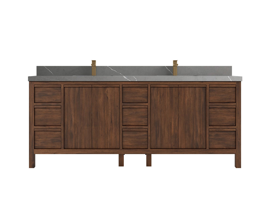 Elizabeth Teak 84 in. W x 22 in. D Double Sink Bathroom Vanity in Dark Walnut with 2 in Piatra Gray Quartz Countertop