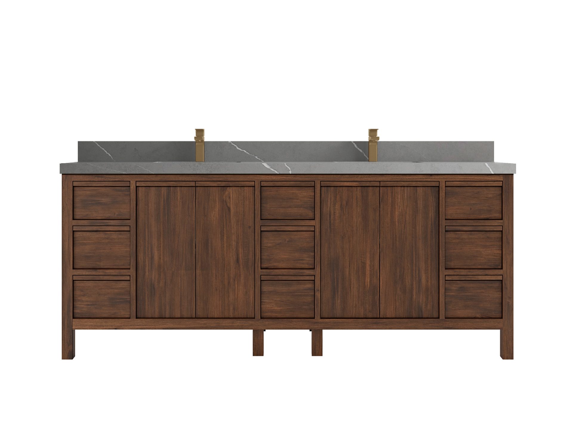Elizabeth Teak 84 in. W x 22 in. D Double Sink Bathroom Vanity in Dark Walnut with 2 in Piatra Gray Quartz Countertop