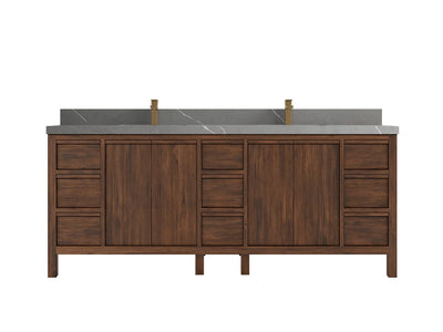 Elizabeth Teak 84 in. W x 22 in. D Double Sink Bathroom Vanity in Dark Walnut with 2 in Piatra Gray Quartz Countertop