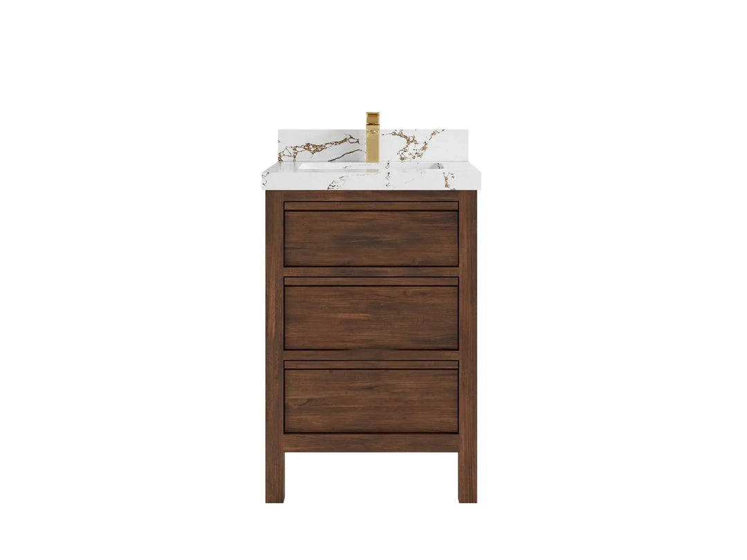 Elizabeth Teak 24 in. W x 22 in. D Single Sink Bathroom Vanity in Dark Walnut with 2 in Viola Brown Quartz Countertop