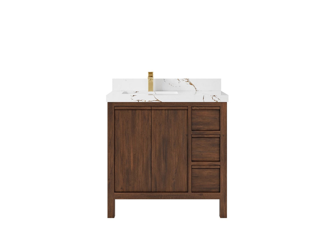 Elizabeth Teak 36 Left Offset in. W x 22 in. D Single Sink Bathroom Vanity in Dark Walnut with 2 in Viola Brown Quartz Countertop