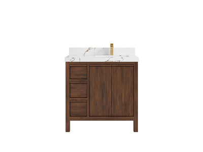 Elizabeth Teak 36 Right Offset in. W x 22 in. D Single Sink Bathroom Vanity in Dark Walnut with 2 in Viola Brown Quartz Countertop