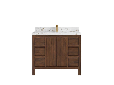 Elizabeth Teak 42 in. W x 22 in. D Single Sink Bathroom Vanity in Dark Walnut with 2 in Viola Brown Quartz Countertop
