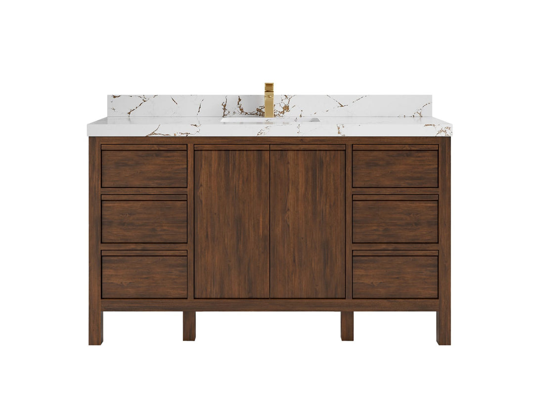Elizabeth Teak 60 in. W x 22 in. D Single Sink Bathroom Vanity in Dark Walnut with 2 in Viola Brown Quartz Countertop