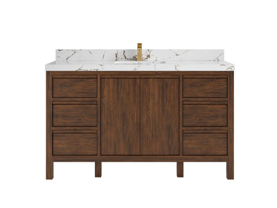 Elizabeth Teak 60 in. W x 22 in. D Single Sink Bathroom Vanity in Dark Walnut with 2 in Viola Brown Quartz Countertop