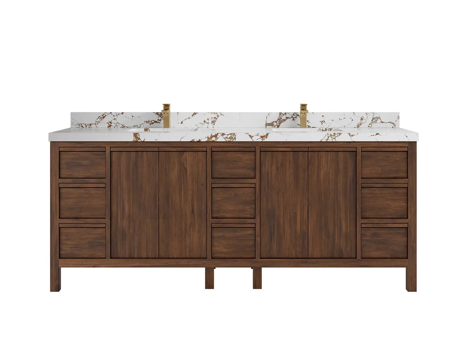 Elizabeth Teak 84 in. W x 22 in. D Double Sink Bathroom Vanity in Dark Walnut with 2 in Viola Brown Quartz Countertop