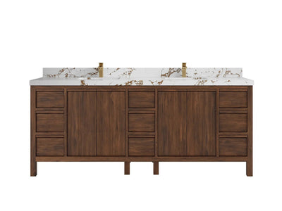 Elizabeth Teak 84 in. W x 22 in. D Double Sink Bathroom Vanity in Dark Walnut with 2 in Viola Brown Quartz Countertop