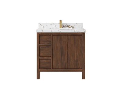 Elizabeth Teak 36 Right Offset in. W x 22 in. D Center Sink Bathroom Vanity in Dark Walnut with 2 in Viola Brown Quartz Countertop