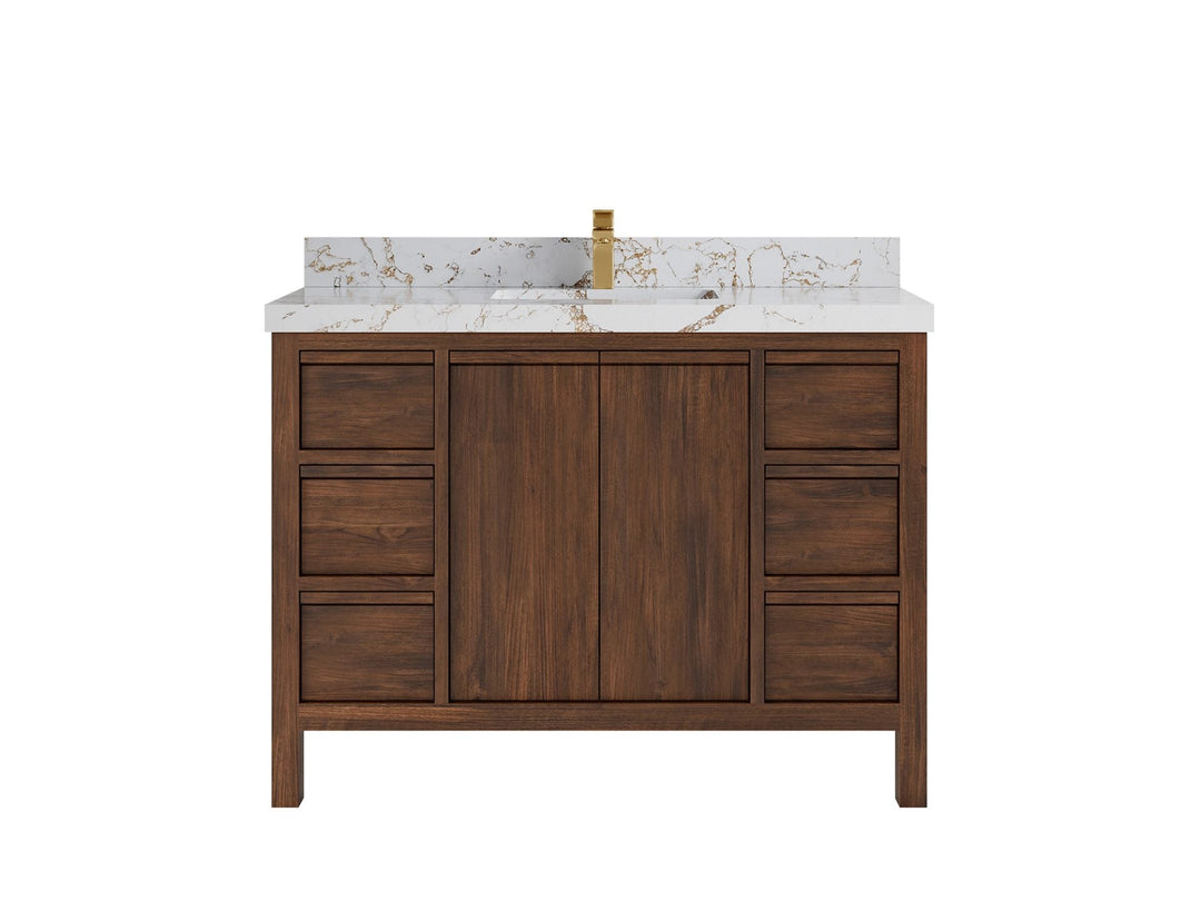 Elizabeth Teak 48 in. W x 22 in. D Single Sink Bathroom Vanity in Dark Walnut with 2 in Viola Gold Quartz Countertop