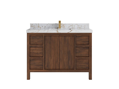 Elizabeth Teak 48 in. W x 22 in. D Single Sink Bathroom Vanity in Dark Walnut with 2 in Viola Gold Quartz Countertop