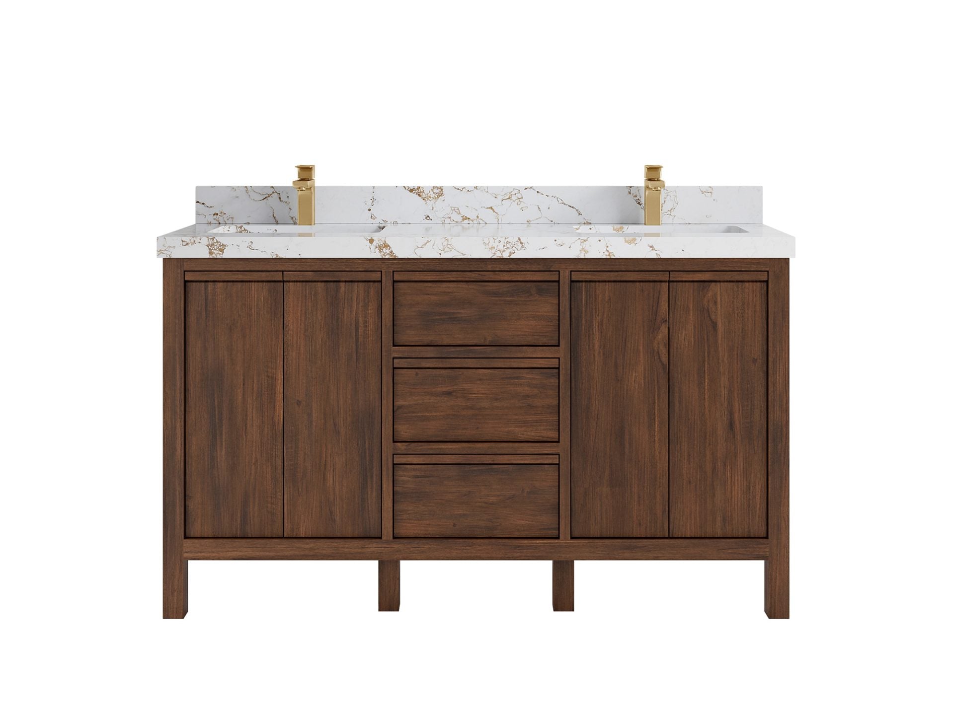 Elizabeth Teak 60 in. W x 22 in. D Double Sink Bathroom Vanity in Dark Walnut with 2 in Viola Gold Quartz Countertop