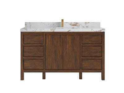 Elizabeth Teak 60 in. W x 22 in. D Single Sink Bathroom Vanity in Dark Walnut with 2 in Viola Gold Quartz Countertop