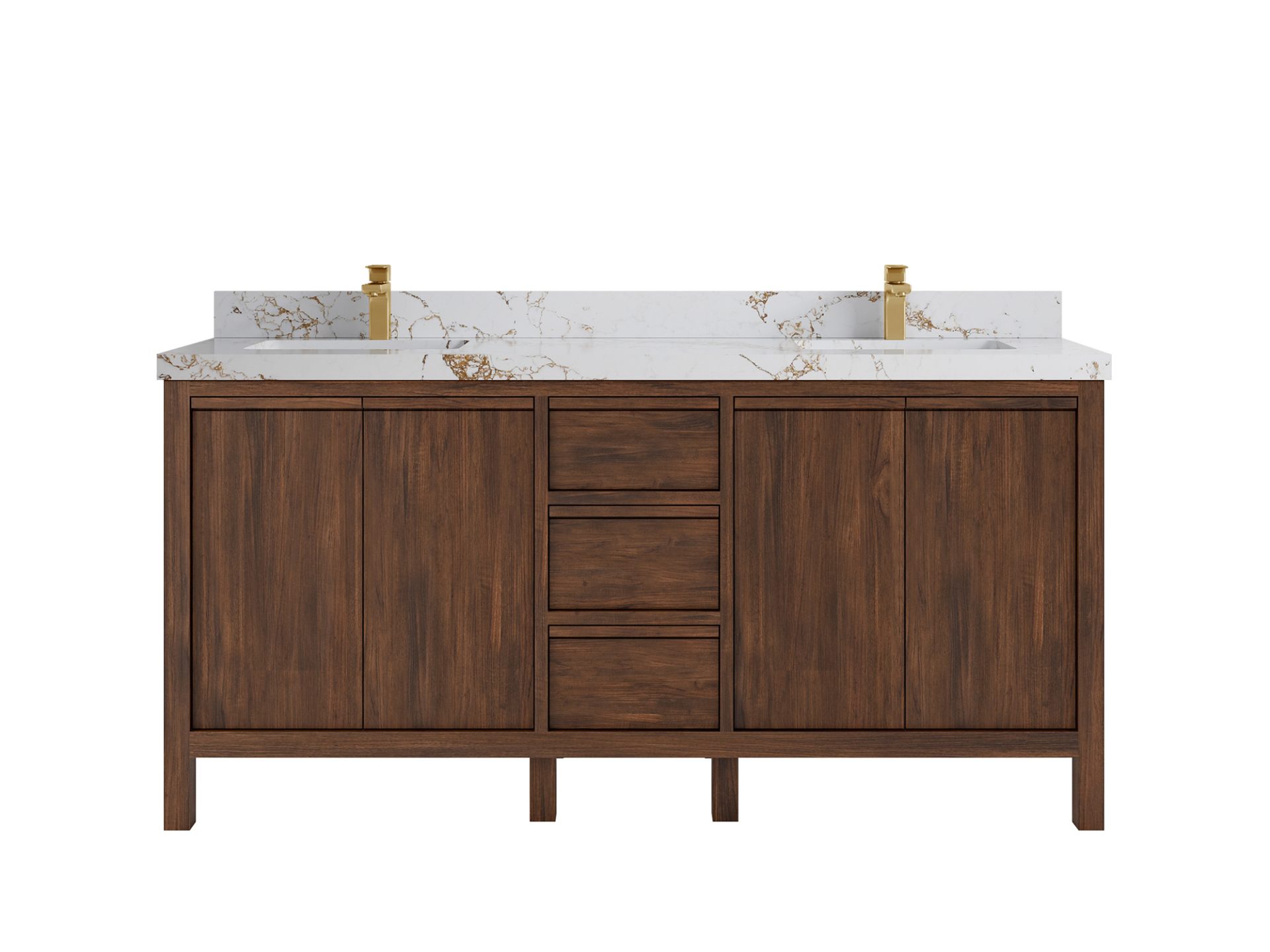 Elizabeth Teak 72 in. W x 22 in. D Double Sink Bathroom Vanity in Dark Walnut with 2 in Viola Gold Quartz Countertop