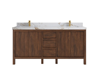 Elizabeth Teak 72 in. W x 22 in. D Double Sink Bathroom Vanity in Dark Walnut with 2 in Viola Gold Quartz Countertop