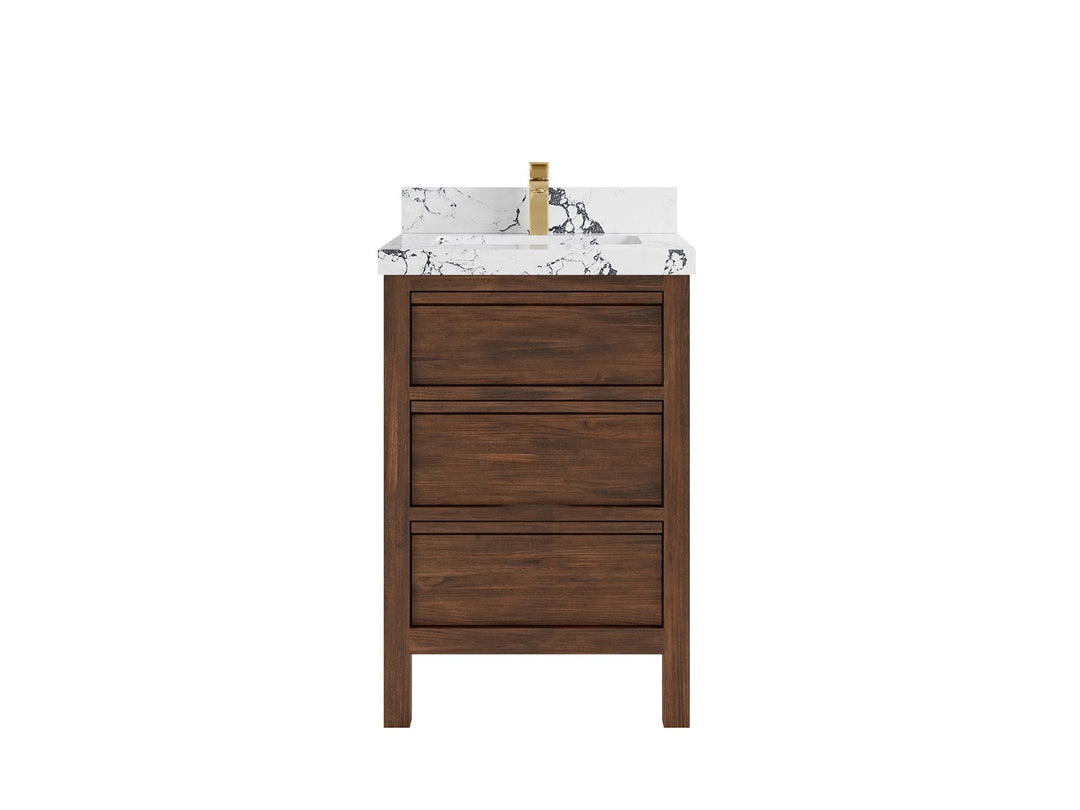 Elizabeth Teak 24 in. W x 22 in. D Single Sink Bathroom Vanity in Dark Walnut with 2 in Viola Night Quartz Countertop