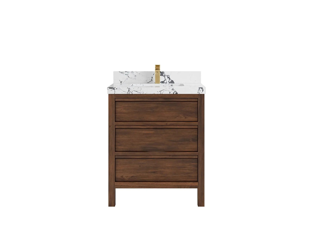 Elizabeth Teak 30 in. W x 22 in. D Single Sink Bathroom Vanity in Dark Walnut with 2 in Viola Night Quartz Countertop