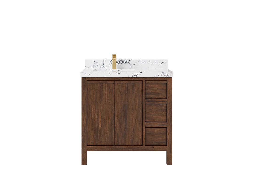 Elizabeth Teak 36 Left Offset in. W x 22 in. D Single Sink Bathroom Vanity in Dark Walnut with 2 in Viola Night Quartz Countertop