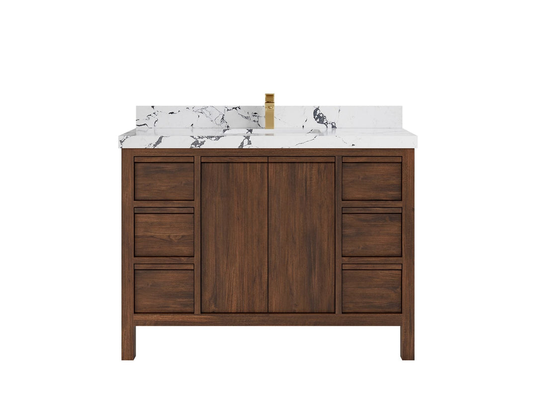 Elizabeth Teak 48 in. W x 22 in. D Single Sink Bathroom Vanity in Dark Walnut with 2 in Viola Night Quartz Countertop