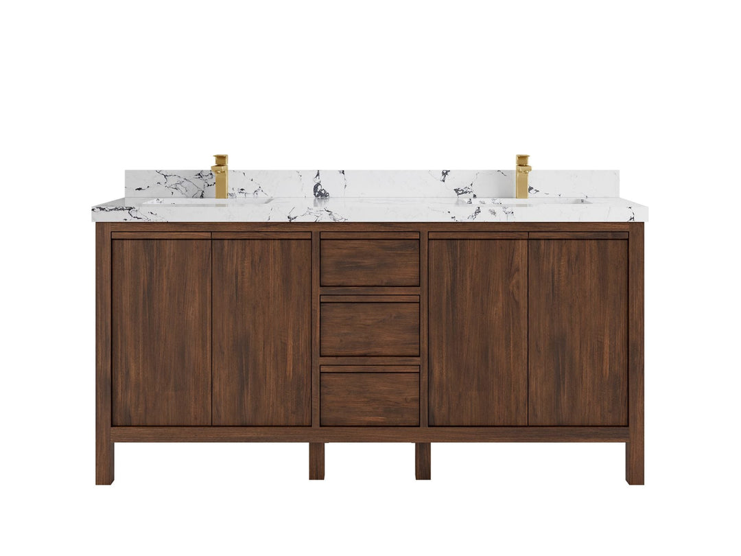 Elizabeth Teak 72 in. W x 22 in. D Double Sink Bathroom Vanity in Dark Walnut with 2 in Viola Night Quartz Countertop