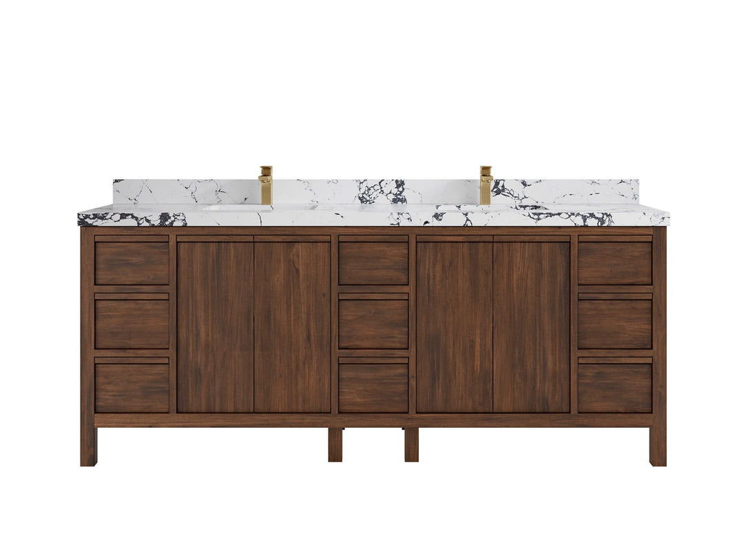 Elizabeth Teak 84 in. W x 22 in. D Double Sink Bathroom Vanity in Dark Walnut with 2 in Viola Night Quartz Countertop
