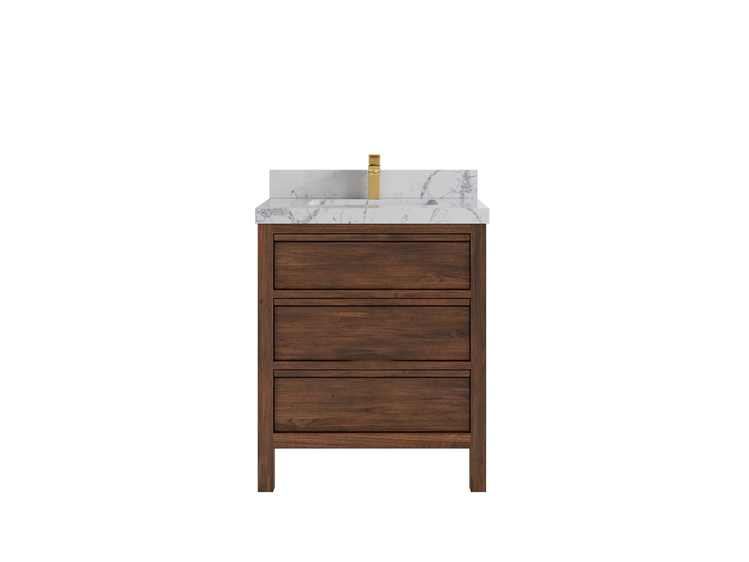 Elizabeth Teak 30 in. W x 22 in. D Single Sink Bathroom Vanity in Dark Walnut with 2 in Venatino Quartz Countertop