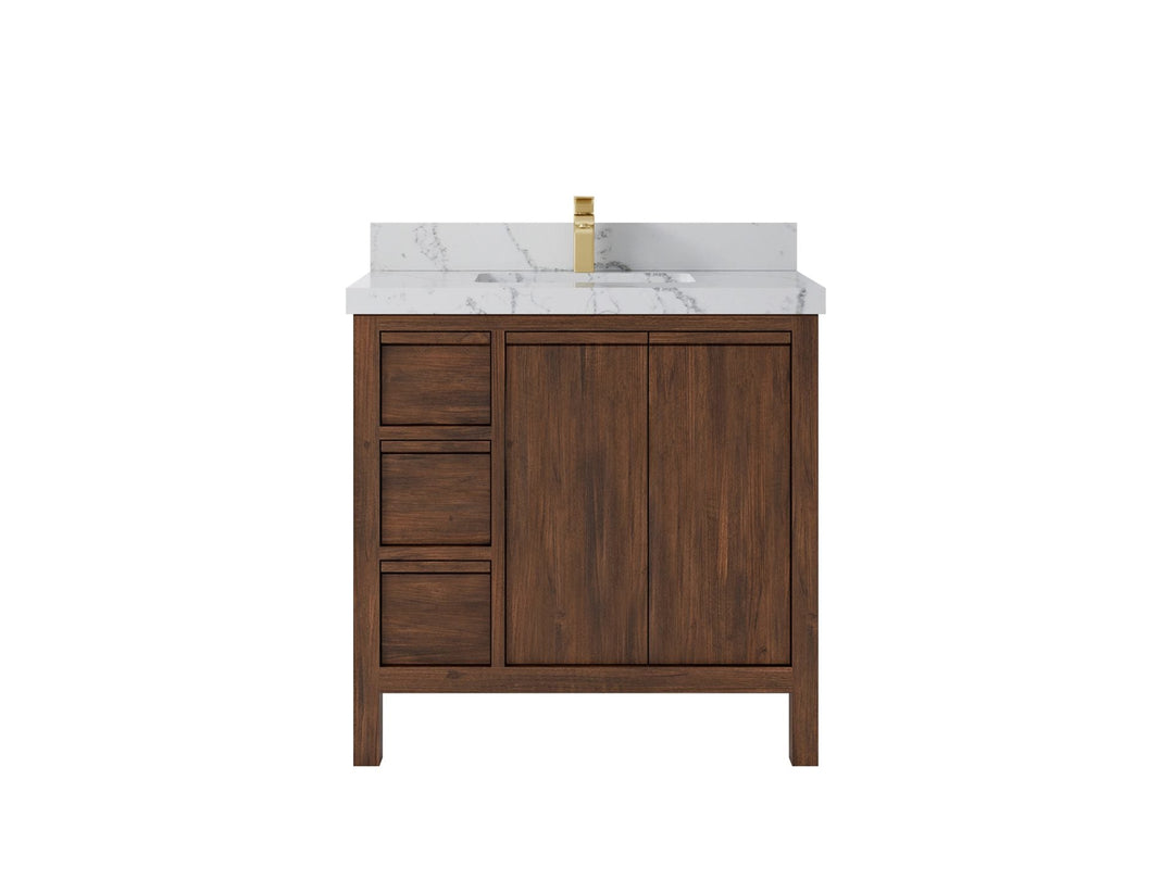 Elizabeth Teak 36 Right Offset in. W x 22 in. D Center Sink Bathroom Vanity in Dark Walnut with 2 in Venatino Quartz Countertop