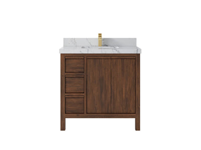 Elizabeth Teak 36 Right Offset in. W x 22 in. D Center Sink Bathroom Vanity in Dark Walnut with 2 in Venatino Quartz Countertop