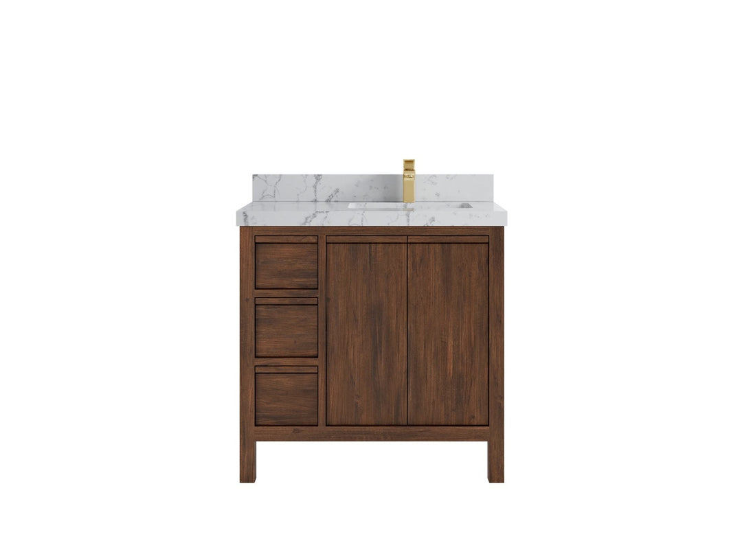 Elizabeth Teak 36 Right Offset in. W x 22 in. D Single Sink Bathroom Vanity in Dark Walnut with 2 in Venatino Quartz Countertop