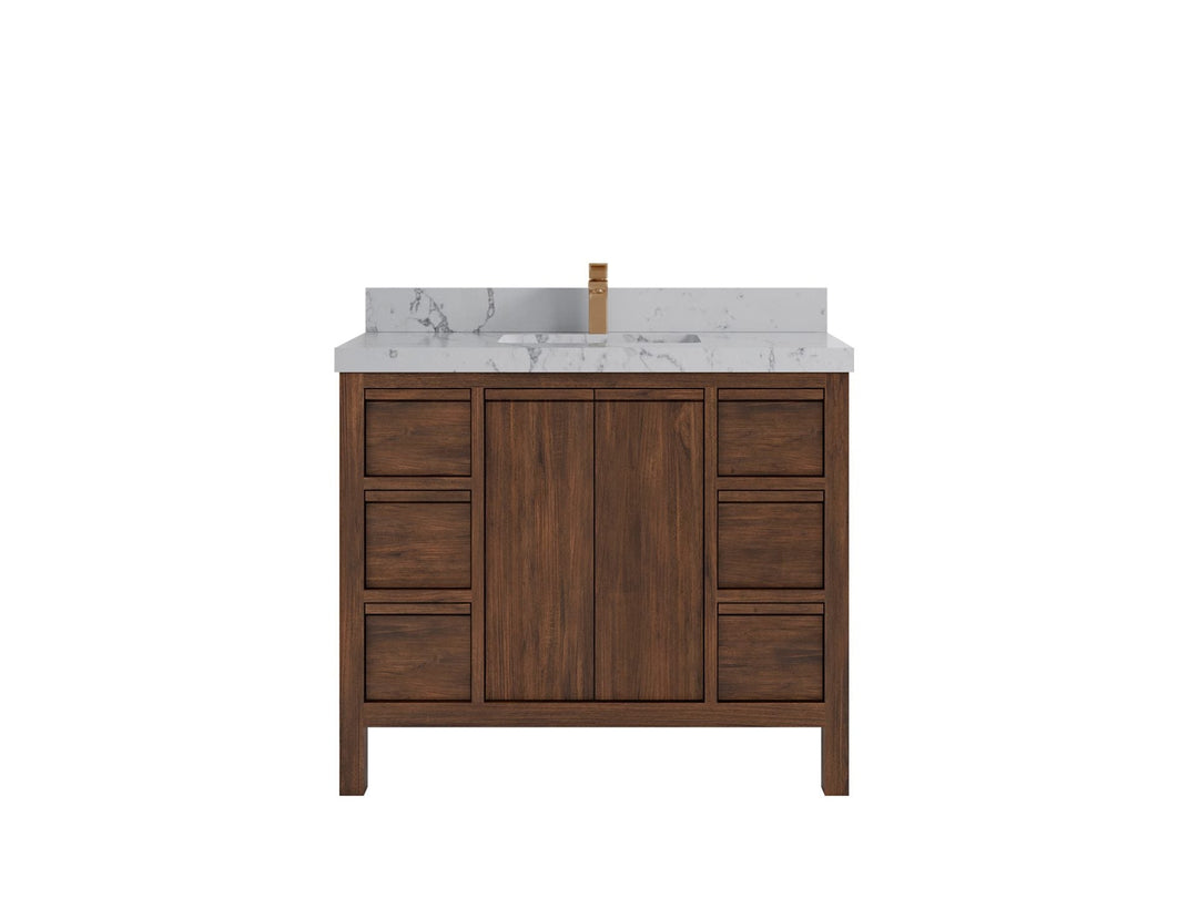 Elizabeth Teak 42 in. W x 22 in. D Single Sink Bathroom Vanity in Dark Walnut with 2 in Venatino Quartz Countertop