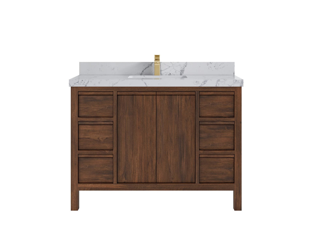 Elizabeth Teak 48 in. W x 22 in. D Single Sink Bathroom Vanity in Dark Walnut with 2 in Venatino Quartz Countertop