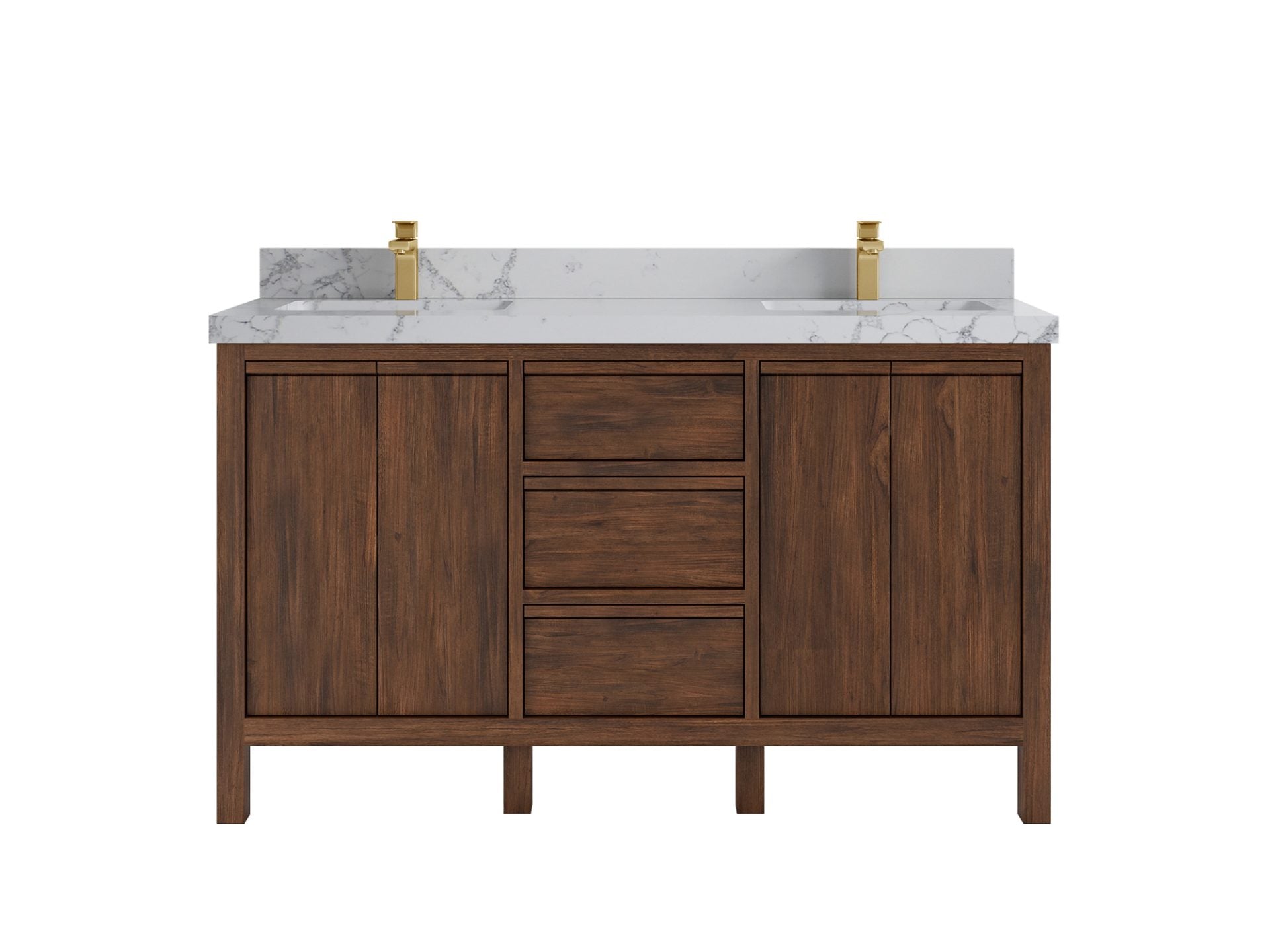Elizabeth Teak 60 in. W x 22 in. D Double Sink Bathroom Vanity in Dark Walnut with 2 in Venatino Quartz Countertop