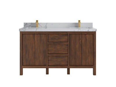 Elizabeth Teak 60 in. W x 22 in. D Double Sink Bathroom Vanity in Dark Walnut with 2 in Venatino Quartz Countertop